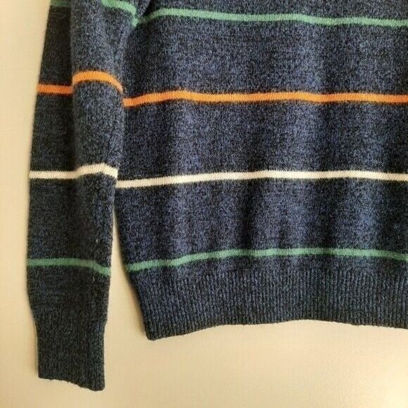 O'HANLON MILLS / Mens Pullover Sweater Navy Blue Stripes Lambswool Blend Sz S - Picture 4 of 13